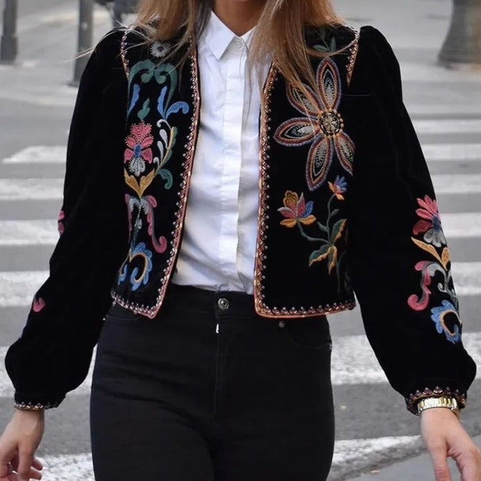 Black velvet embroidered blazer for women-Vintage style - Try Modest Limited 