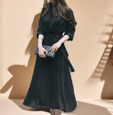 A-line Pleated Long Sleeve Dress - Try Modest Limited 