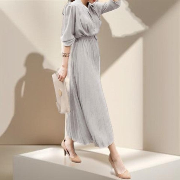 A-line Pleated Long Sleeve Dress - Try Modest Limited 