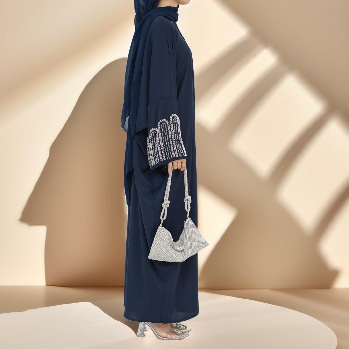 Al-Layl Open Abaya with Crystalline Sleeves - Try Modest Limited