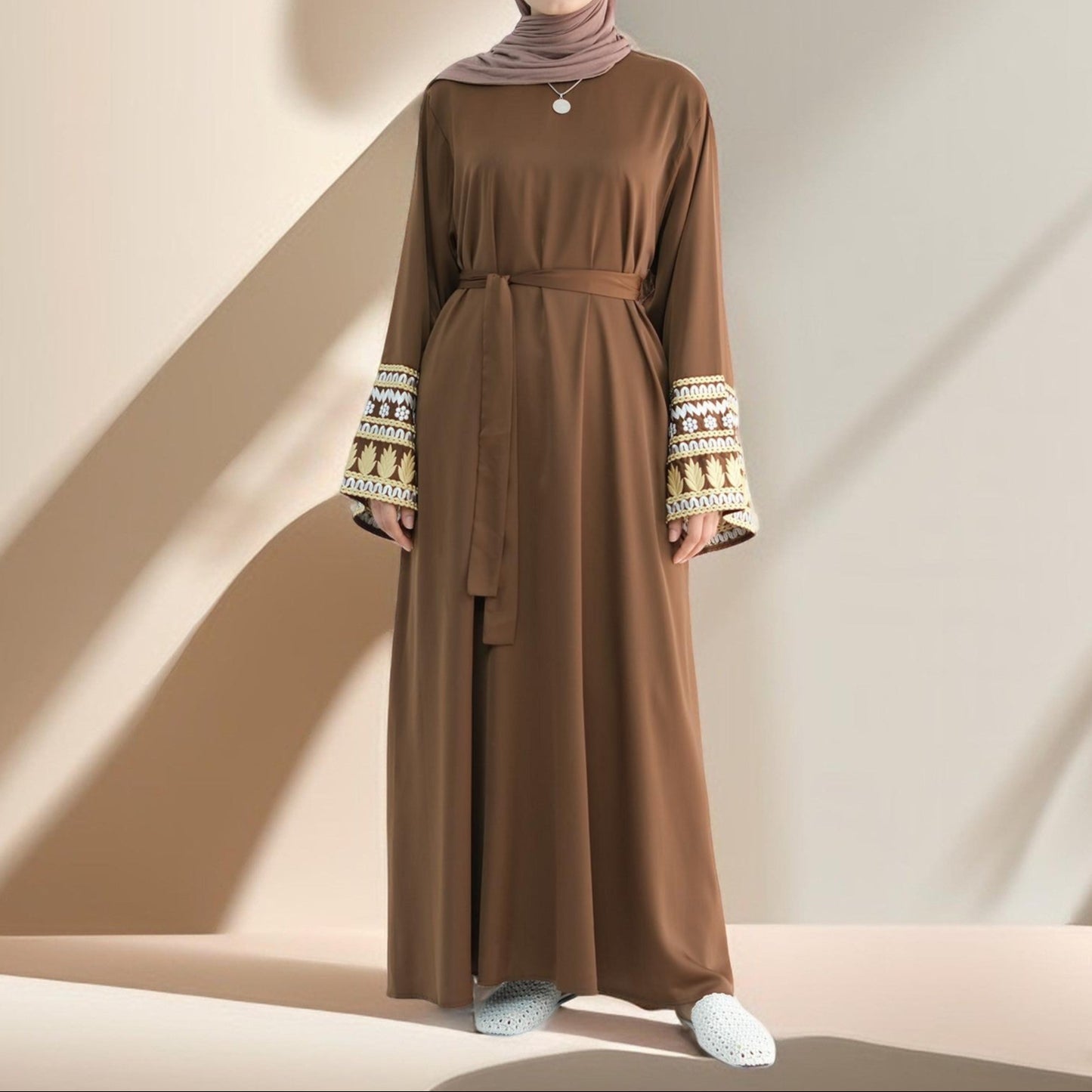 Assiya Embroidered Sleeve Closed Abaya - Try Modest Limited