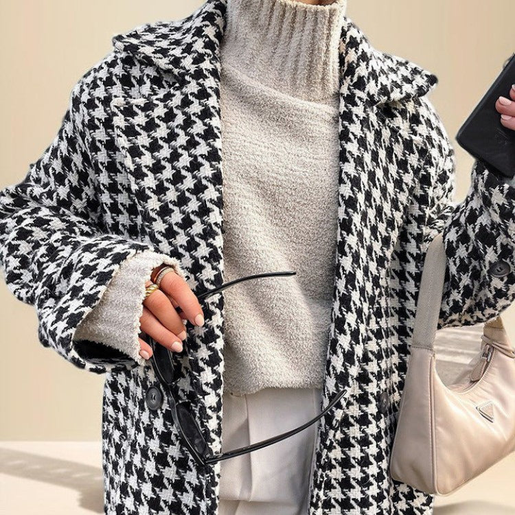 Black and White Houndstooth Long Coat - Try Modest Limited
