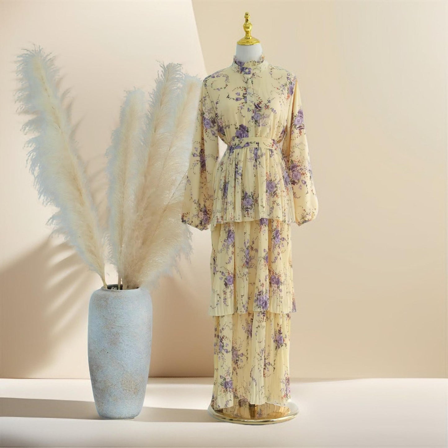 Blooming Breeze three-layer yellow chiffon dress - Try Modest Limited