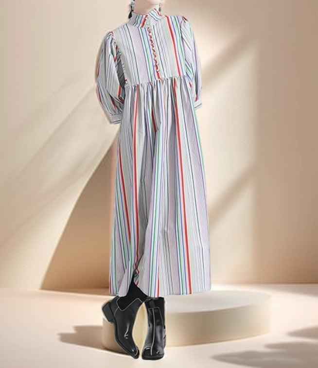 Casual Multicolor Striped Women's dress - Try Modest Limited