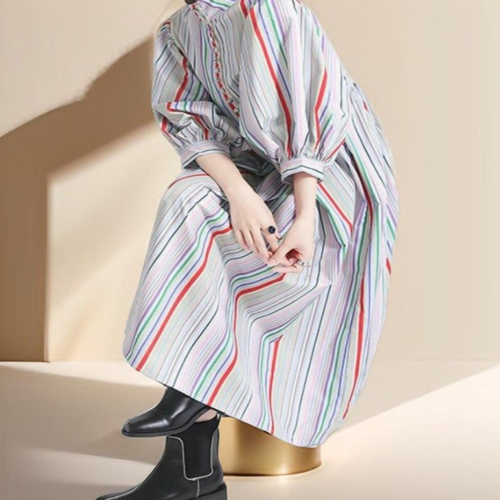 Casual Multicolor Striped Women's dress - Try Modest Limited 