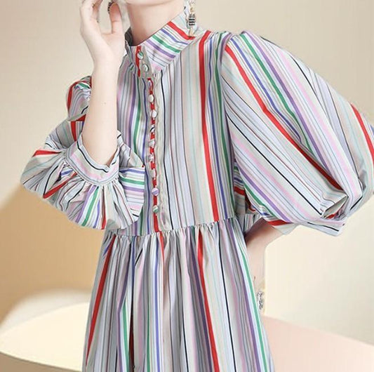 Casual Multicolor Striped Women's dress - Try Modest Limited 