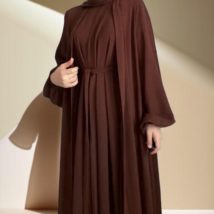 Classic Solid Color Abaya with Hijab Set (3pcs) - Try Modest Limited 