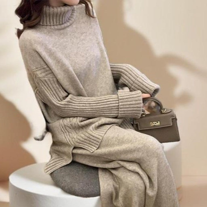 Comfy and Stylish Turtleneck and Wide-Leg Pants Set - Try Modest Limited 