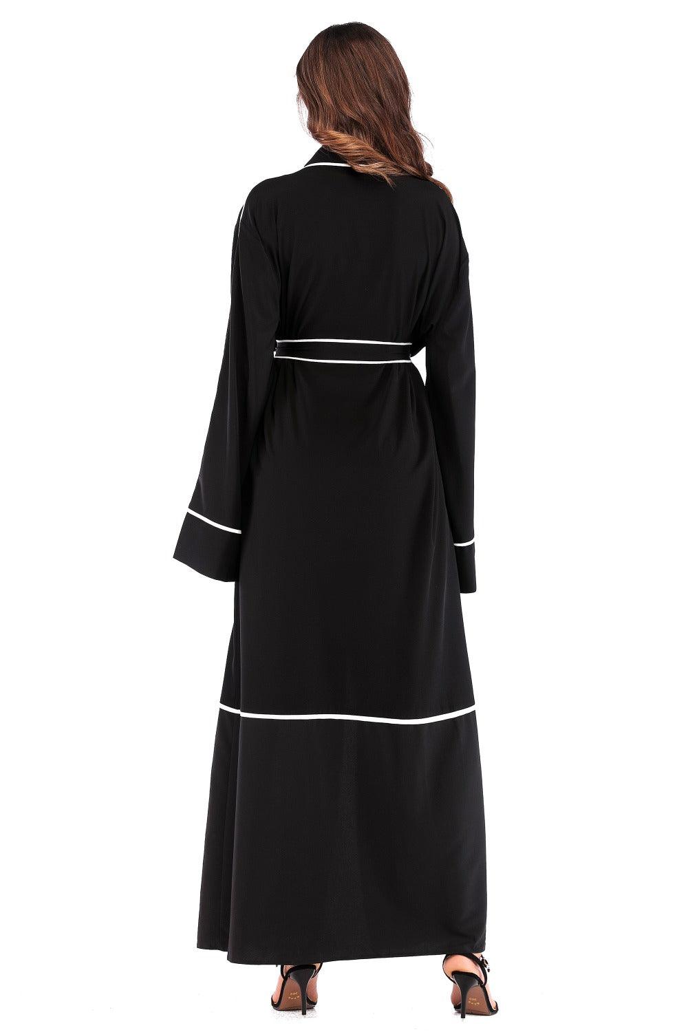 Contrast Striped Cardigan Muslim Robe - Try Modest Limited