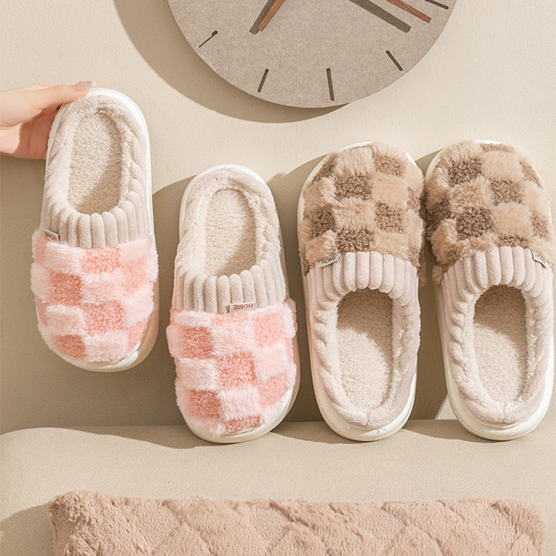 Cozy Plaid Plush Slippers - Try Modest Limited