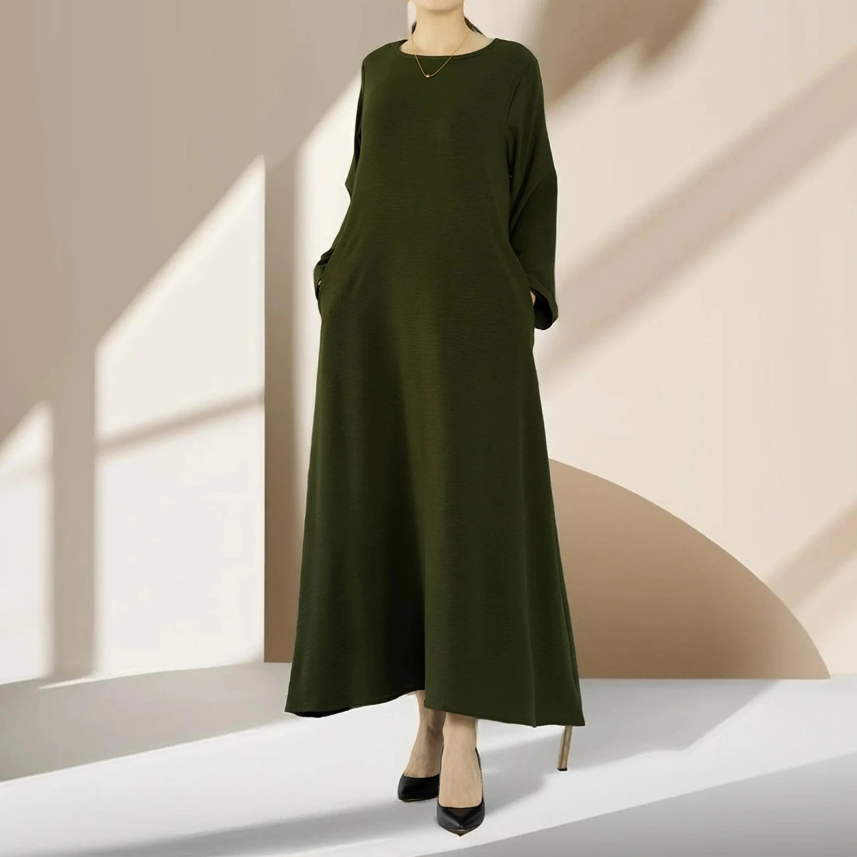 Dalia loose slip dress with pockets and long sleeve - Try Modest Limited 