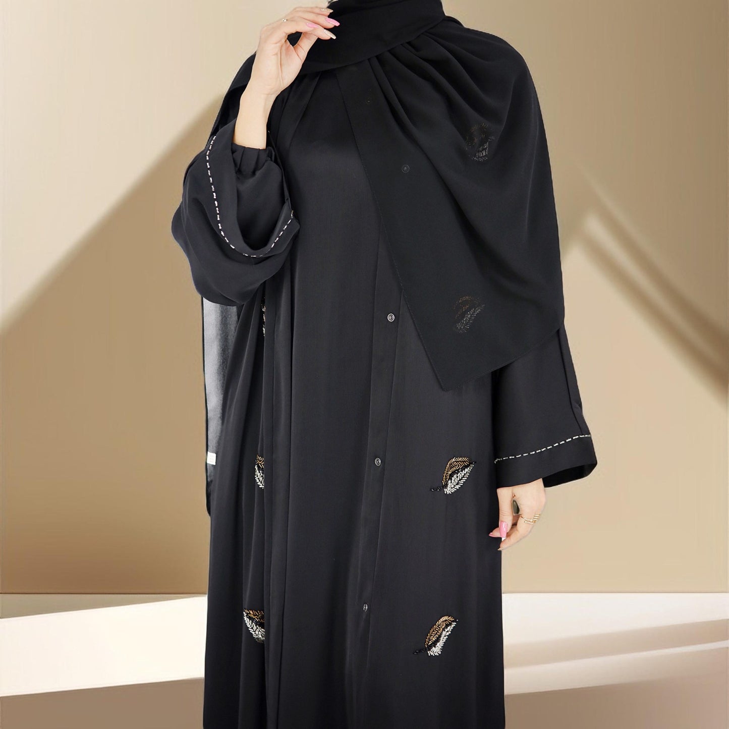 Delicate embroidered festive abaya with belt - Try Modest Limited