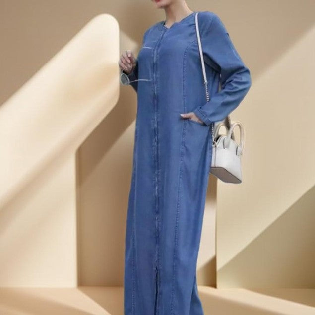 Denim Full Front zipper Stylish Abaya - Try Modest Limited