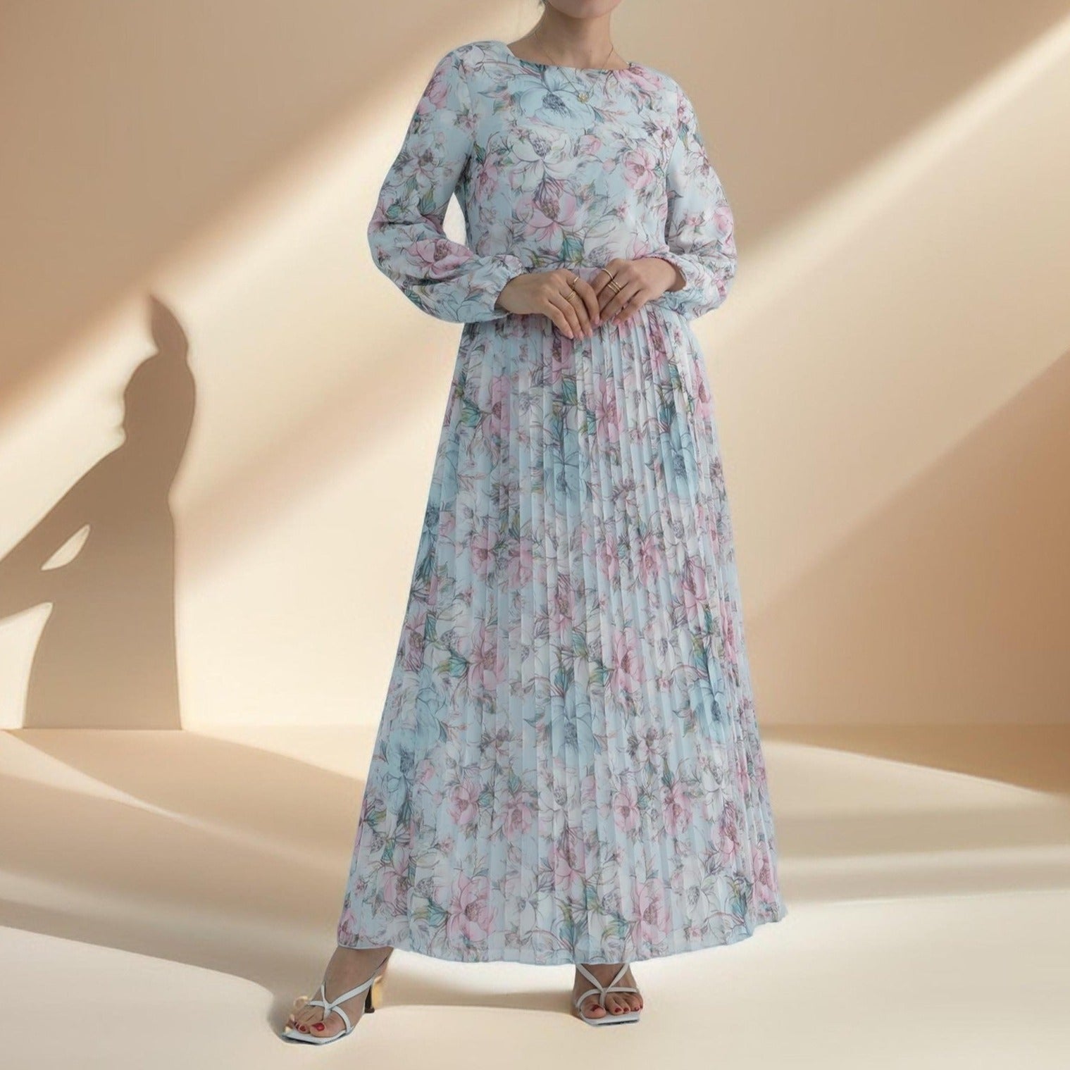 Diana pleated floral chiffon dress - Try Modest Limited 