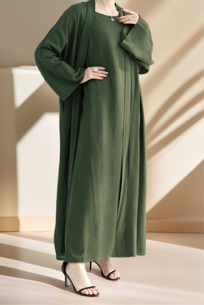Draped Duet: Linen abaya throwover and slip dress - Try Modest Limited 
