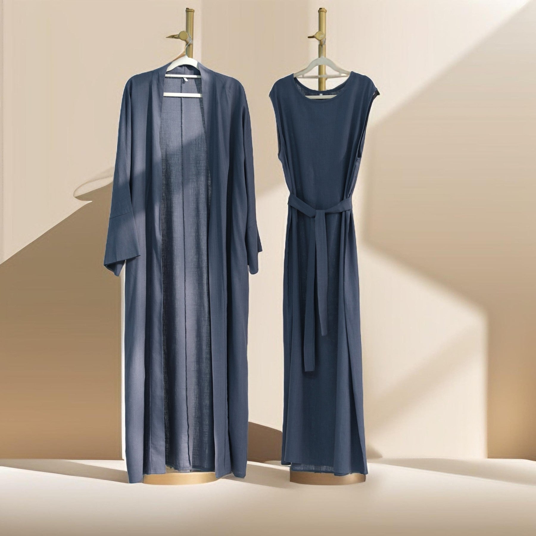 Draped Duet: Linen abaya throwover and slip dress - Try Modest Limited 