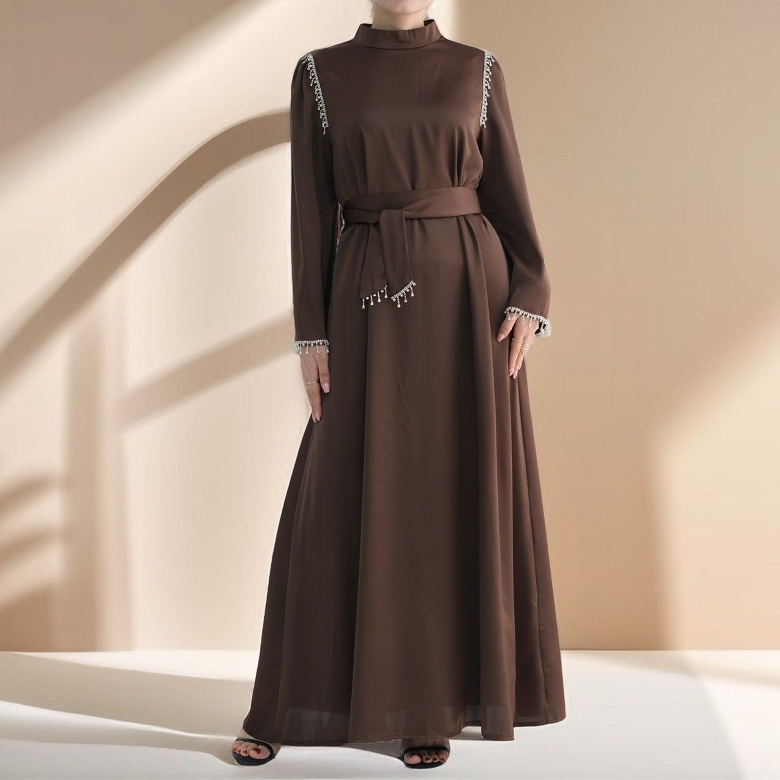 Elegant Satin Beaded Gown - Stella Radiance - Try Modest Limited 