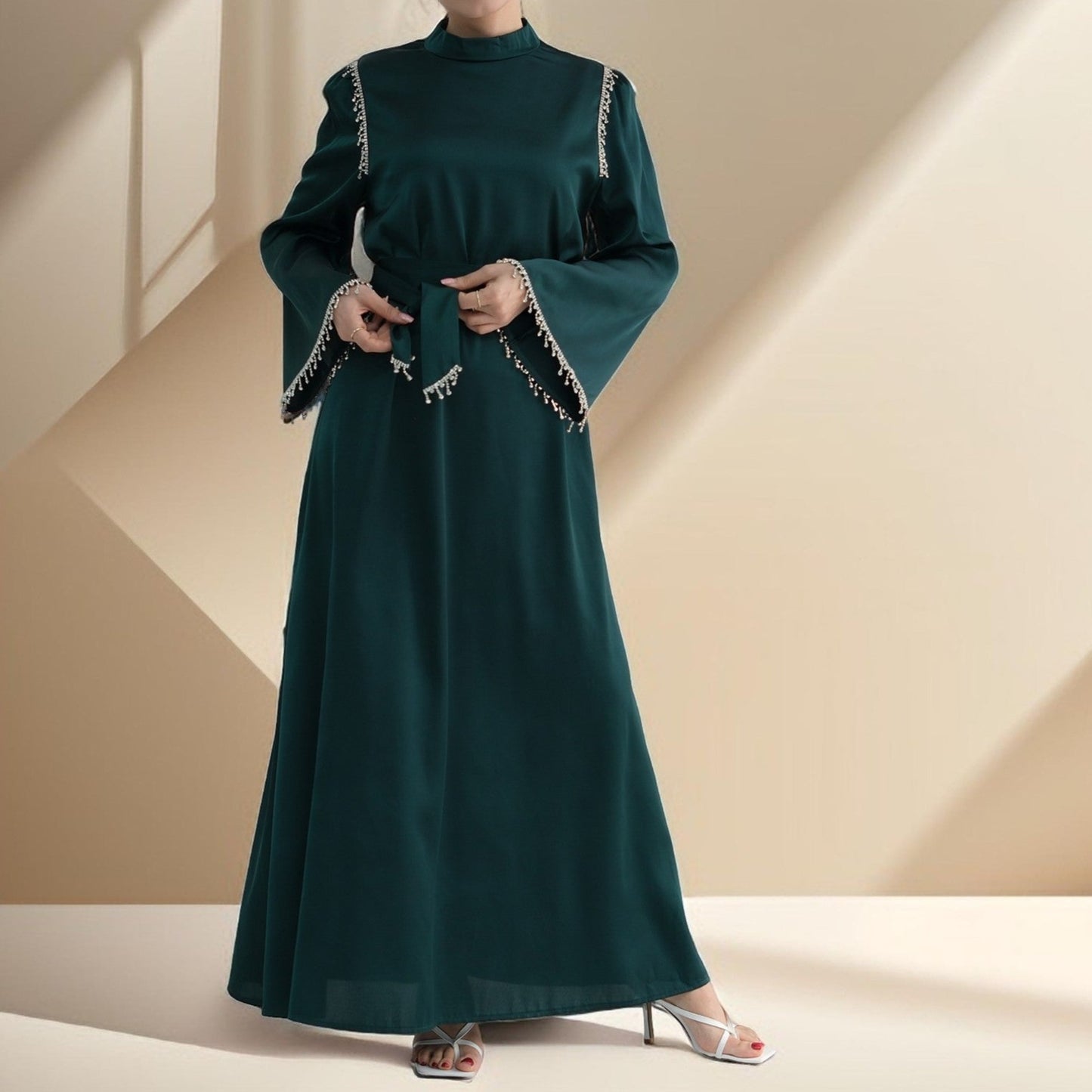 Elegant Satin Beaded Gown - Stella Radiance - Try Modest Limited 