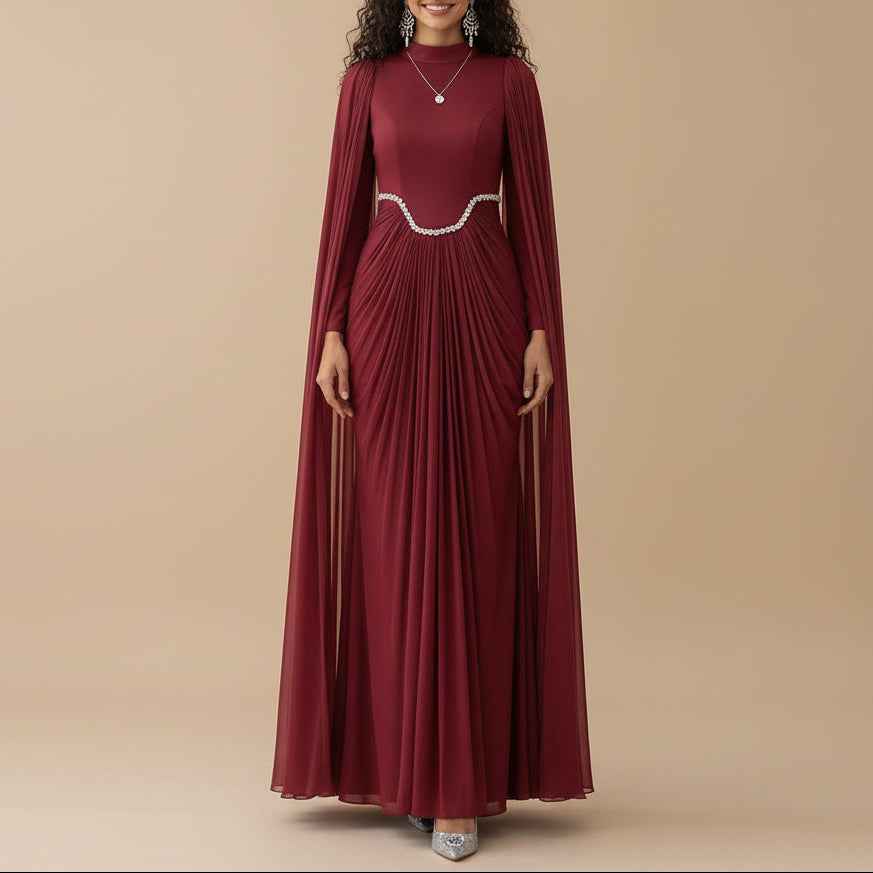red maxi dress modest Elzira Crystal Detail Evening Maxi Dress