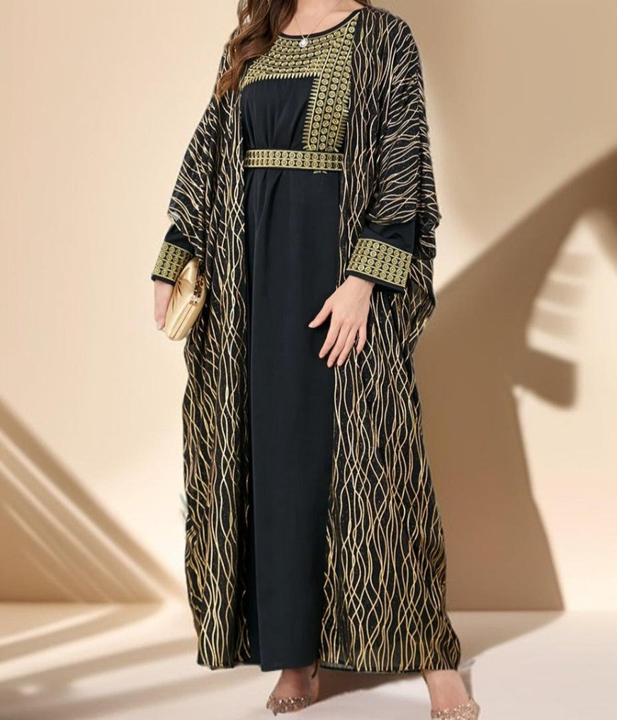 Embroidered Evening Kaftan with Chiffon Throw Over - Try Modest Limited