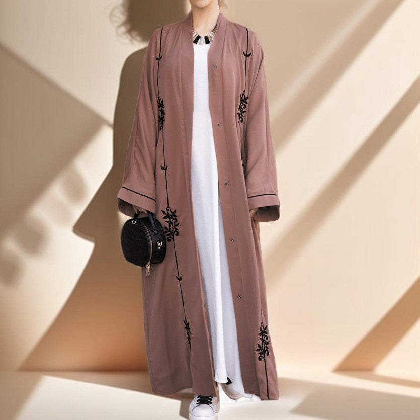 Embroidered evening abaya with tassel belt - Try Modest Limited