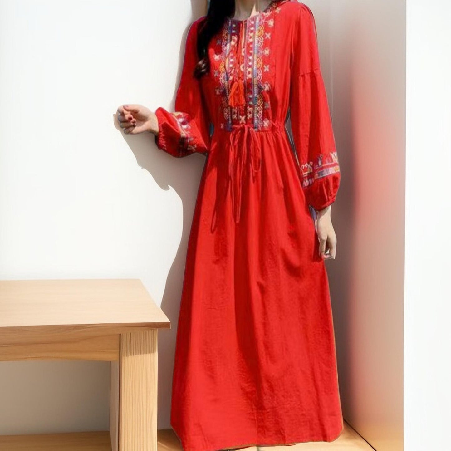 Floral embroidered full sleeve dress - Try Modest Limited 
