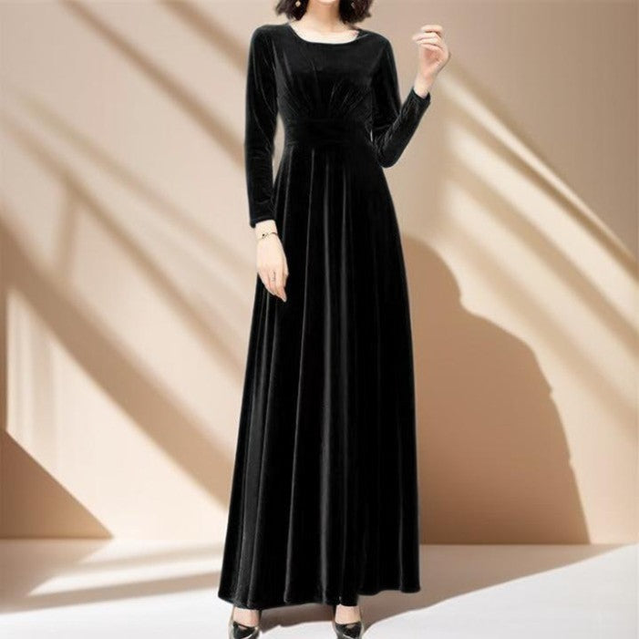 Gold Velvet Waist-Length A-Line Dress - Try Modest Limited 