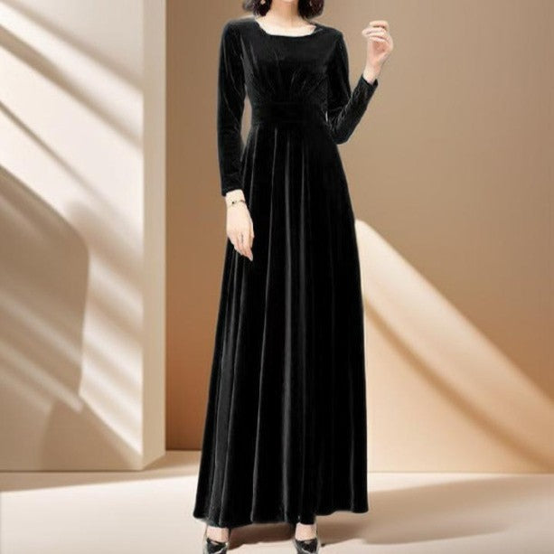 Gold Velvet Waist-Length A-Line Dress - Try Modest Limited 