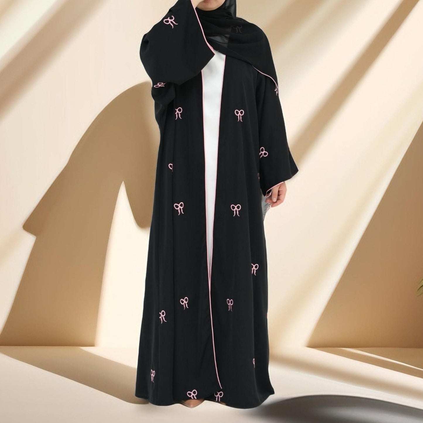 Habeeba Bowtie Open Abaya-Black - Try Modest Limited