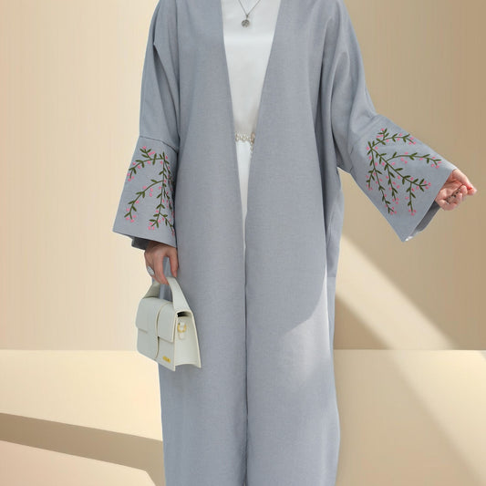 Hadiqa:Embroidered Kimono Style Abaya with Open Front - Try Modest Limited 