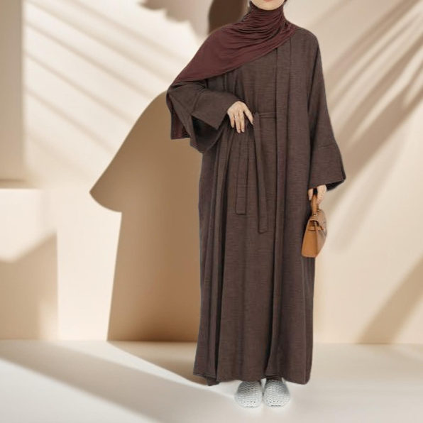 Kamila Classic: 2-Piece Plain Open Abaya Set - Try Modest Limited