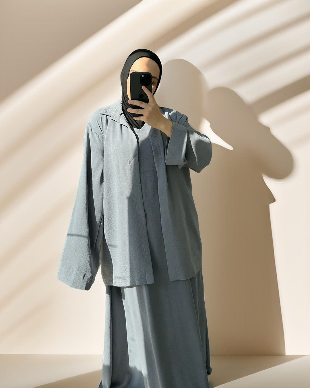 Modest Chic Set: Abaya Dress with Open Kimono Shirt - Try Modest Limited