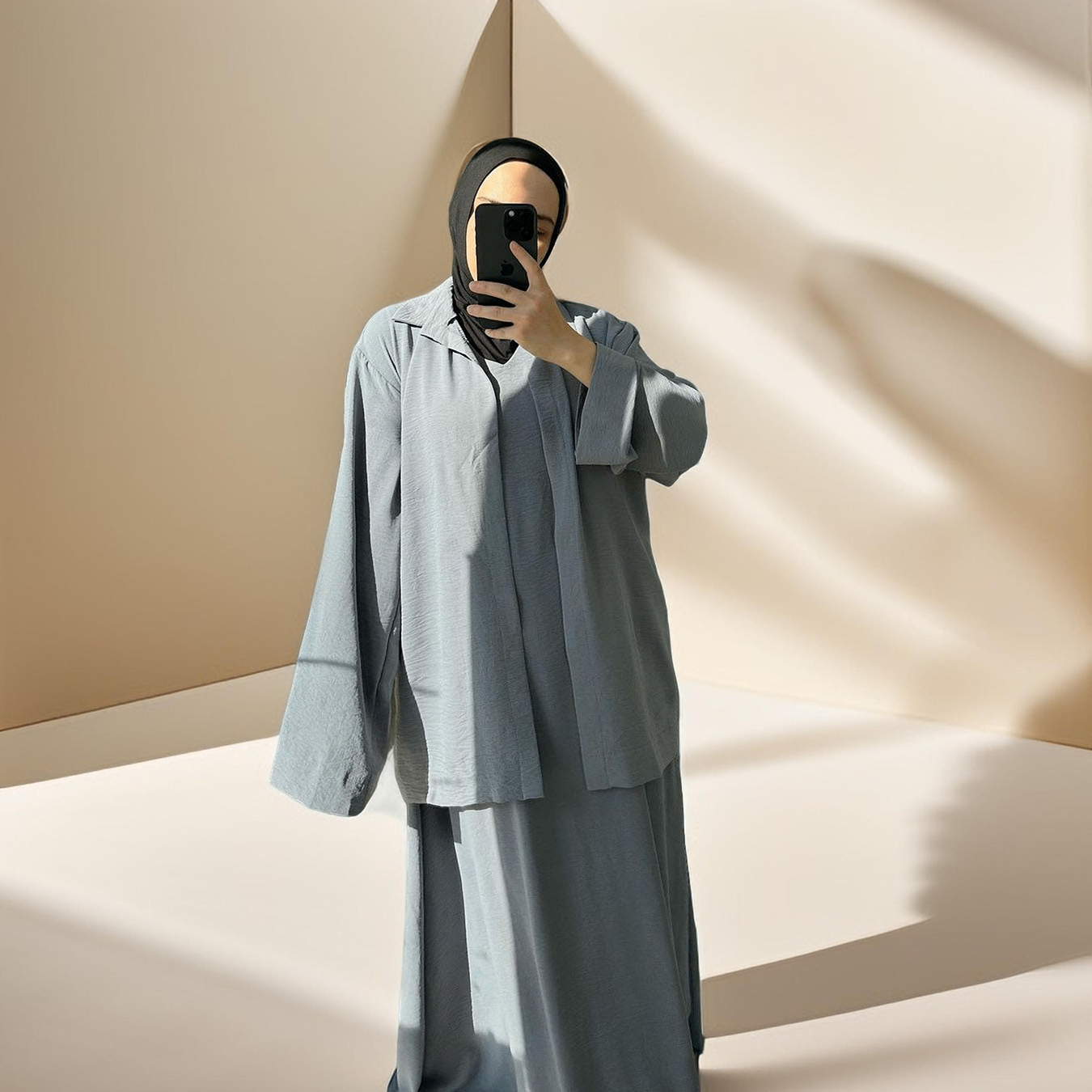 Modest Chic Set: Abaya Dress with Open Kimono Shirt - Try Modest Limited 