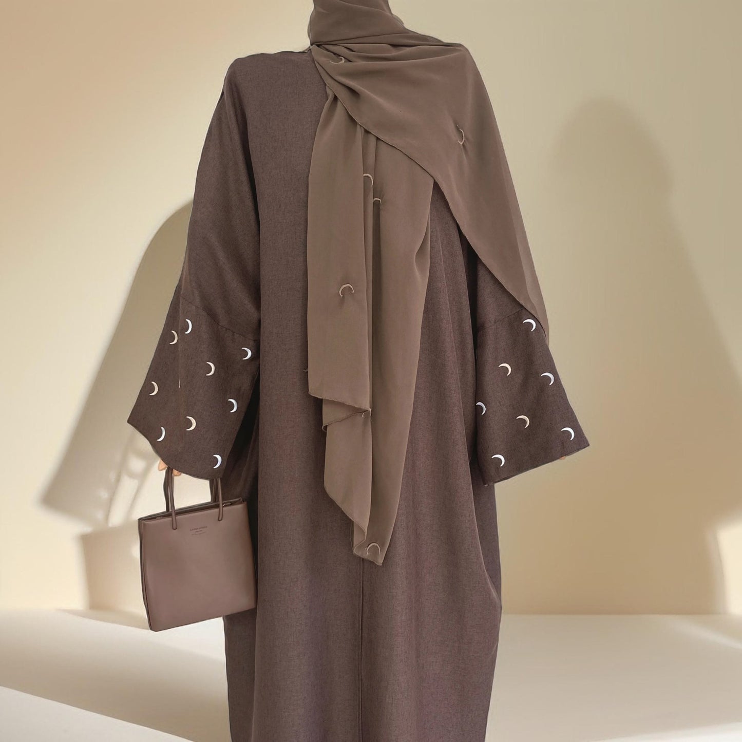 Moon Embroidery Linen Kimono Abaya - Try Modest Limited