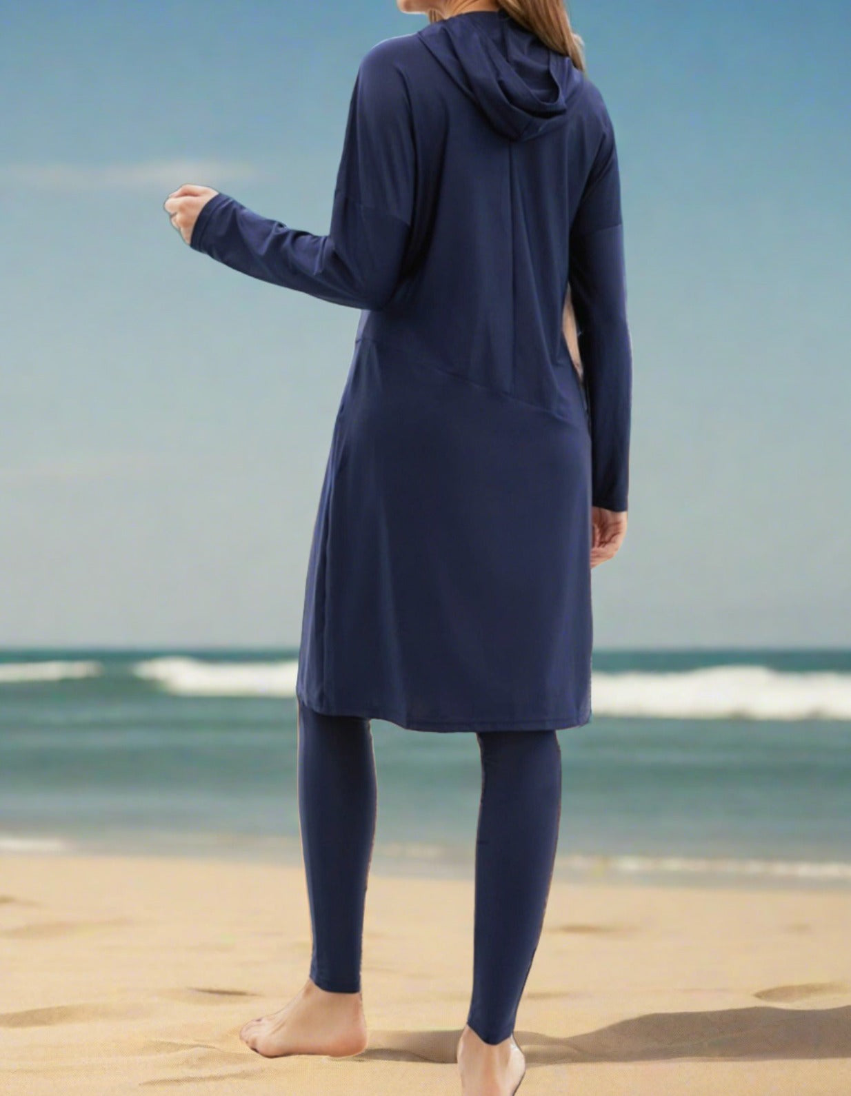Navy 3 PC modest swimsuit with hoodie - Try Modest Limited 