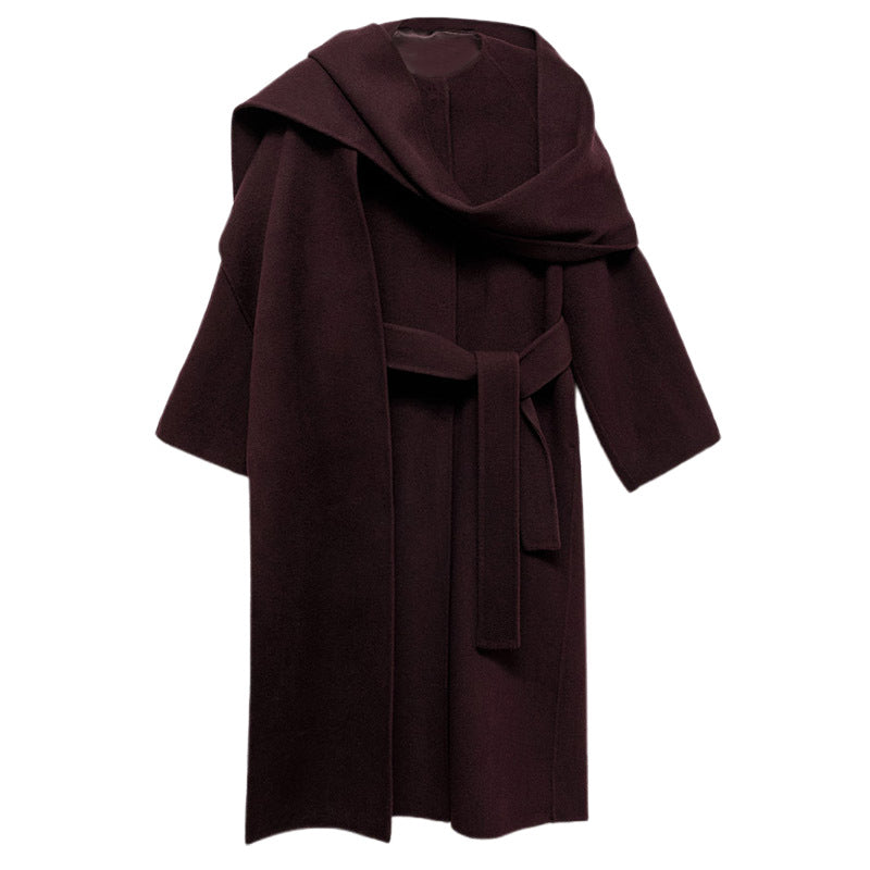 Luxurious Burgundy Winter Coat with Scarf - Try Modest Limited