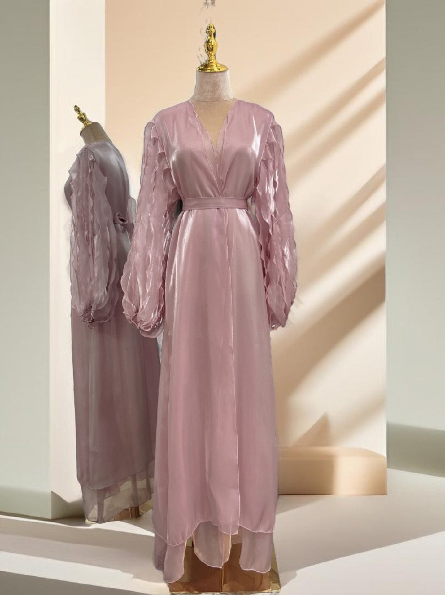 Petal Puff Sleeve Sheer Kimono Open Abaya - Try Modest Limited