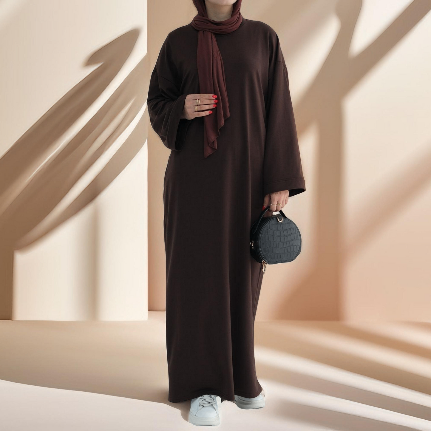 Relaxed Sweatshirt Solid Color Abaya with Pockets - Try Modest Limited