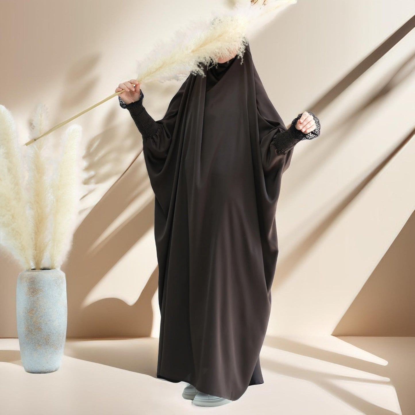 Serenity Ramadan jilbab prayer dress with Ribbed Sleeves and Lace Trim - Try Modest Limited