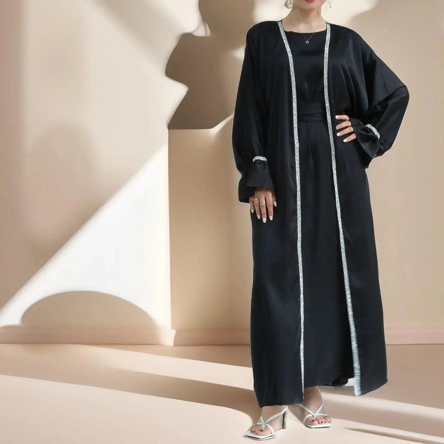 Shimmering Duo - 2 PC Abaya set with matching Inner Dress - Try Modest Limited 
