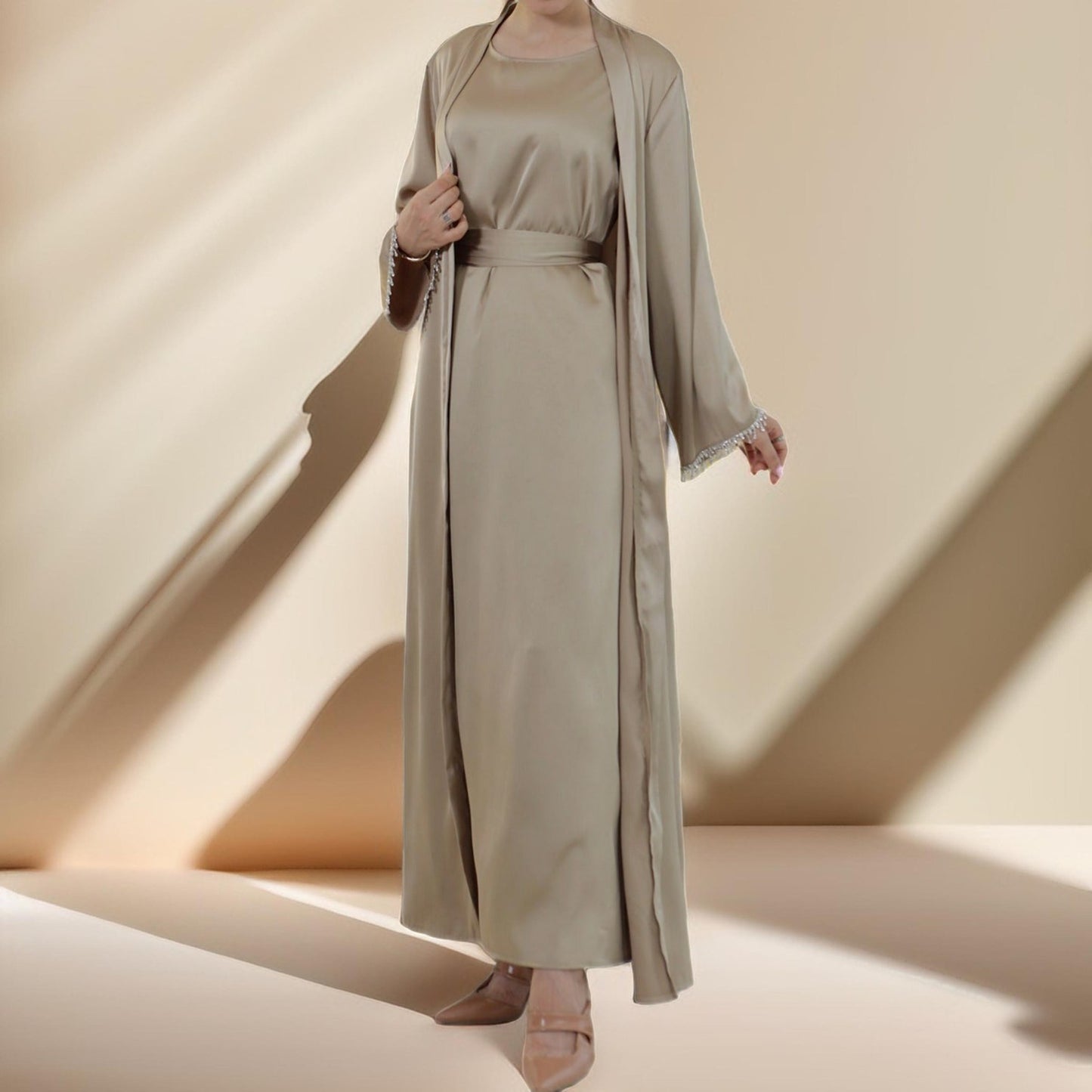 Solid Color Beaded Evening Wear Robe - Try Modest Limited