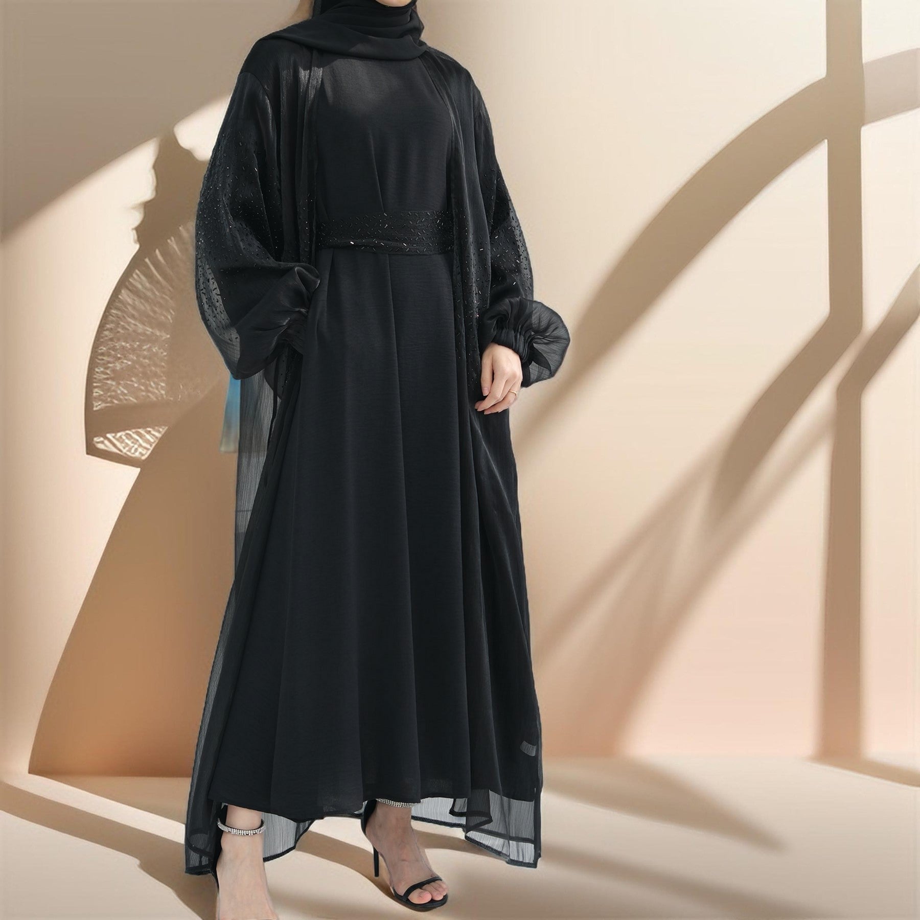 Stunning 2-Piece Abaya Set with Embellished Stones - Try Modest Limited 