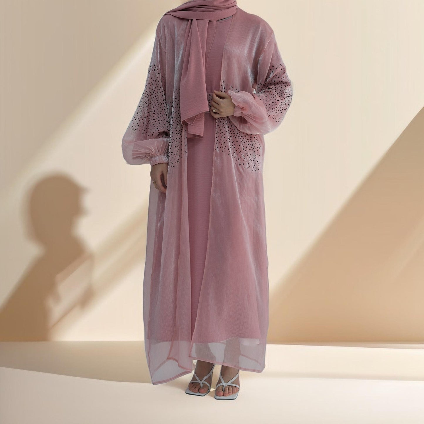 Stunning 2-Piece Abaya Set with Embellished Stones - Try Modest Limited 