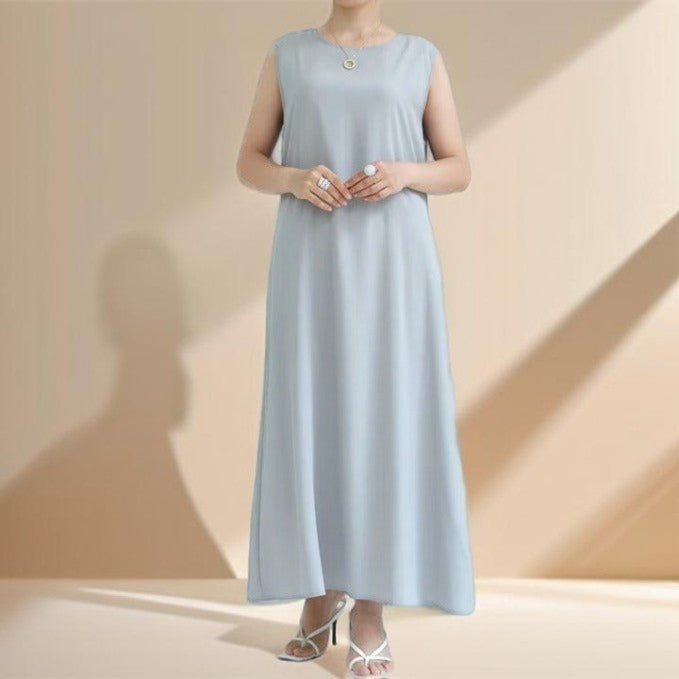 Three Piece Grey Maxi Abaya Set with Contrast Stitching - Try Modest Limited