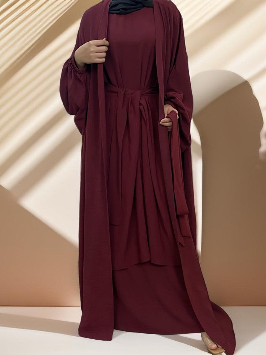 Three-piece solid color fashion robe - Try Modest Limited