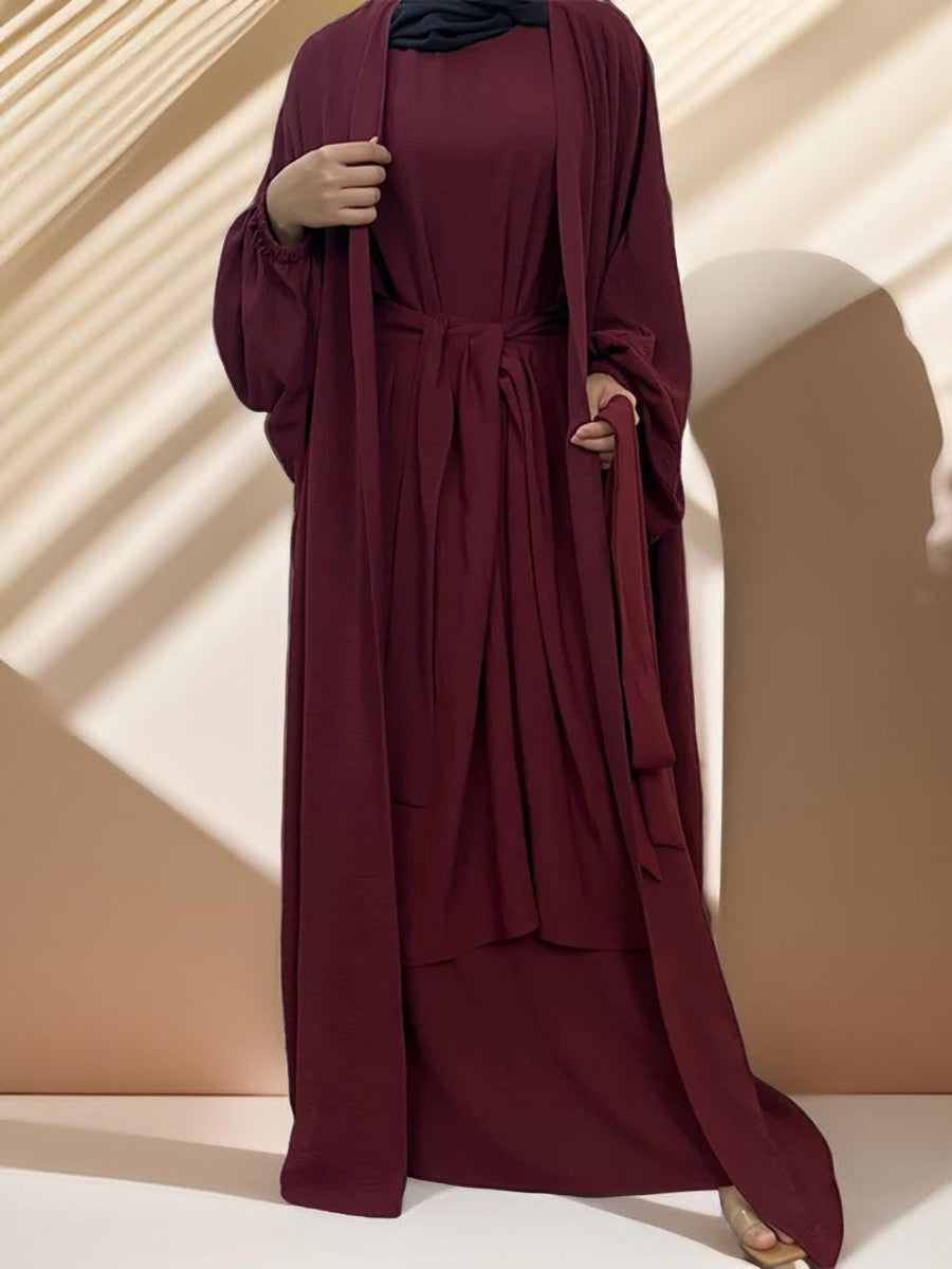 Three-piece solid color fashion robe - Try Modest Limited 