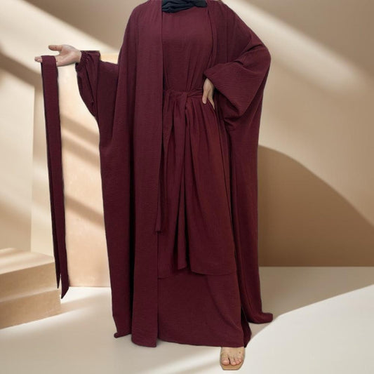 Three-piece solid color fashion robe - Try Modest Limited 