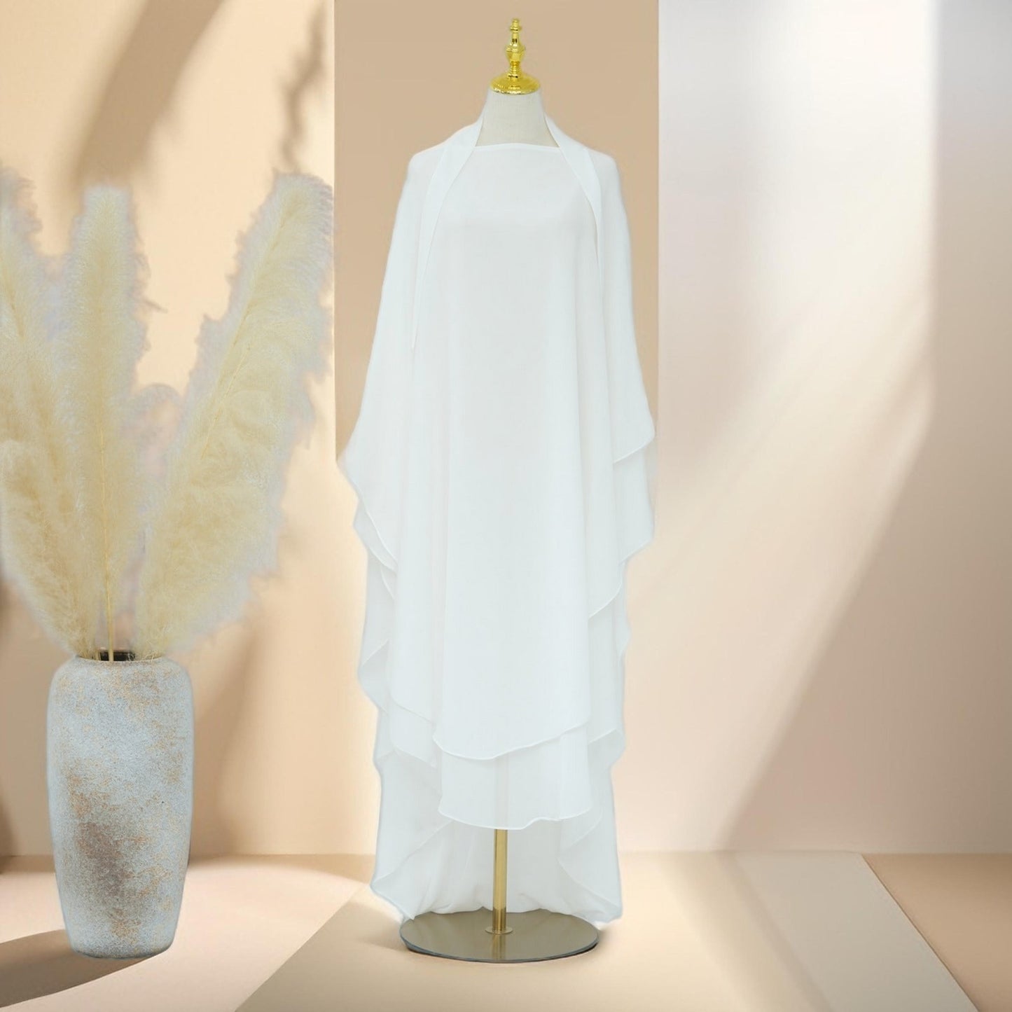 Two-Layer Chiffon Prayer Khimar: Flowing Comfort for Umrah, Ramadan - Try Modest Limited