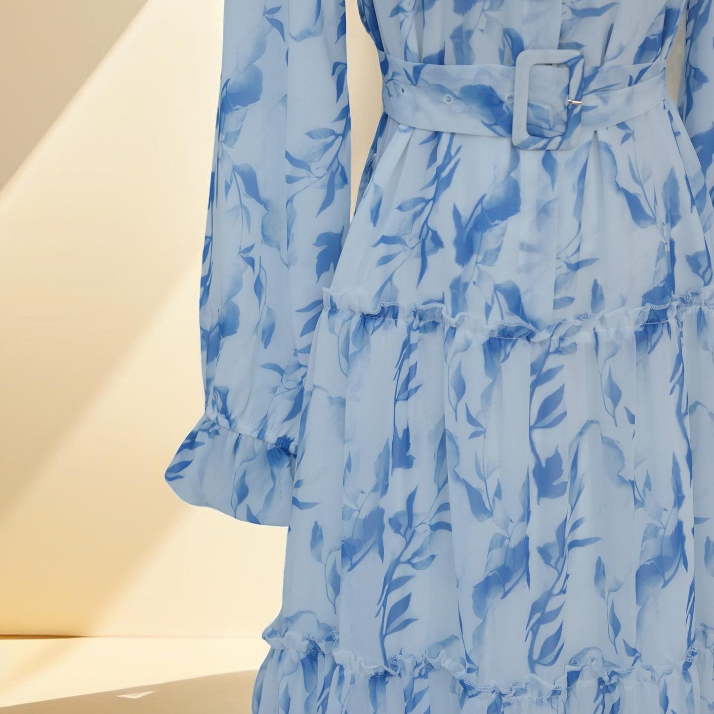 White summer chiffon maxi dress with belt - Try Modest Limited