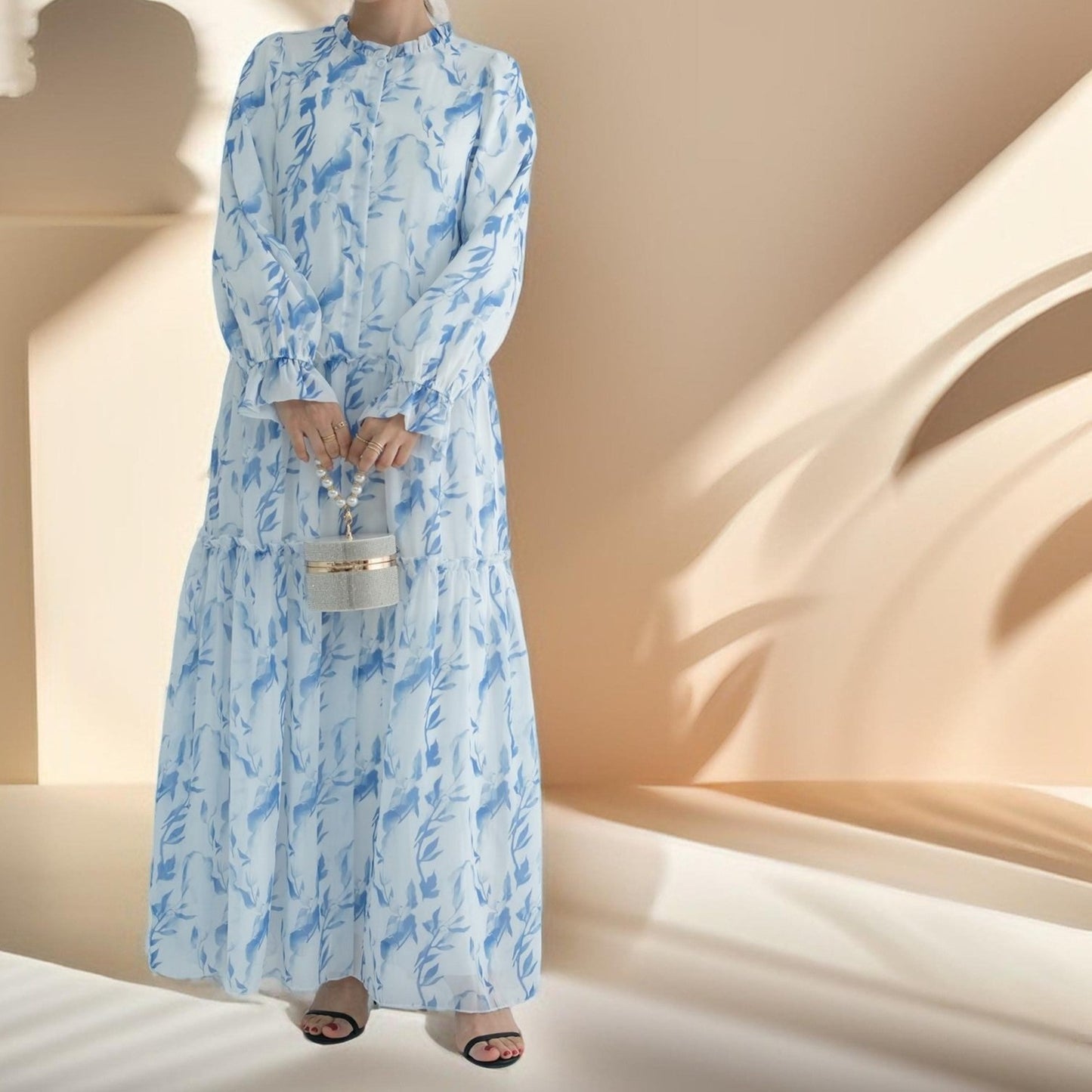 White summer chiffon maxi dress with belt - Try Modest Limited 